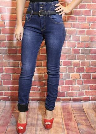 Жіночі утеплені джинси з корсетом великих розмірів