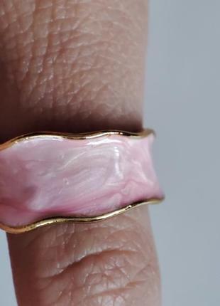 Перстень рожевий золотий емаль каблука кольцо кільце рожеве6 фото