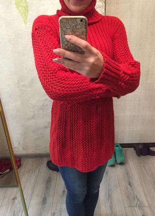 Теплий светр, светр великої в'язки, туніка, светр-плаття