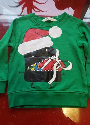 H&m новогодний свитер джемпер свитшот мальчику 2-3-4г 92-98-104см зеленый1 фото