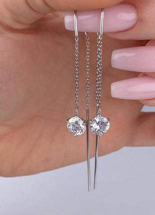 🇺🇦 серьги серебро 925°, перетяжки протяжки с камнями кубический цирконий, 0832.50р