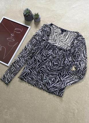 Блуза сітка принт зебра з квадратним вирізом new look1 фото