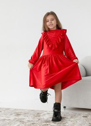 Сукня для дівчаток м‘який велюр (червоний)3 фото