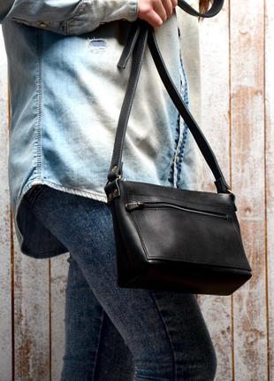 Кожа. ручная работа. кожаная черная сумка, сумочка. кожаный женский клатч через плечо4 фото