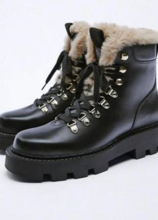Шкіряні утепленні черевики zara -37/24см в наявності