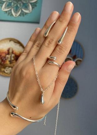 Набор серьги кольцо цепочка подвеска браслет серебро2 фото