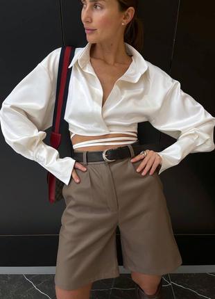 Атласна блуза / блуза з завязками / коротка блуза / вкорочена блуза / блуза на шнурівці / блуза зі шнурівкою