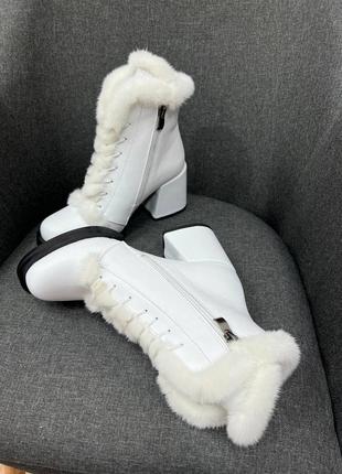 Кожаные ботинки с опушкой с меха норки белые кожаные цвет по выбору6 фото