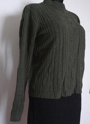 Вʼязаний структурний светр хакі, свитер, свободний джемпер
