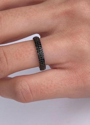 Жіноча срібна каблучка вставки куб цирконій покриття білий чорний родій