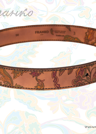 Коричневий ремінь franko flowers pattern brown big belt зі шкіри рослинного дублення.5 фото