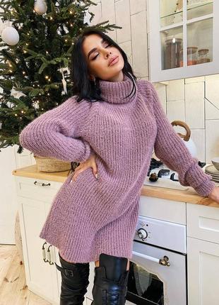 4 цвета🌈женское объемное теплое вязаное платье туника