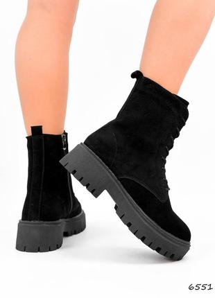 Натуральні замшеві зимові чорні черевики2 фото