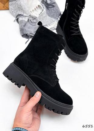 Натуральні замшеві зимові чорні черевики10 фото