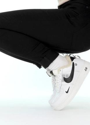 Зимові кросівки черевики nike air force 1 low white black mini winter fur найк жіночі чоловічі6 фото