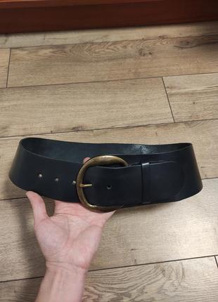 Кожаный пояс женский черный широкий на талию ремень р. 90