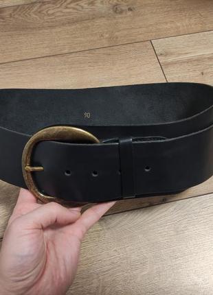 Кожаный пояс женский черный широкий на талию ремень р. 90