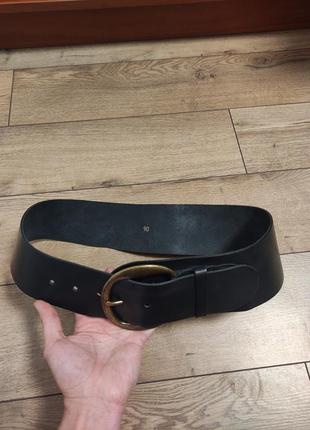 Кожаный пояс женский черный широкий на талию ремень р. 90
