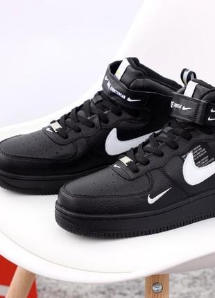 Зимові кросівки черевики nike air force 1 low black white winter fur найк жіночі чоловічі хутро