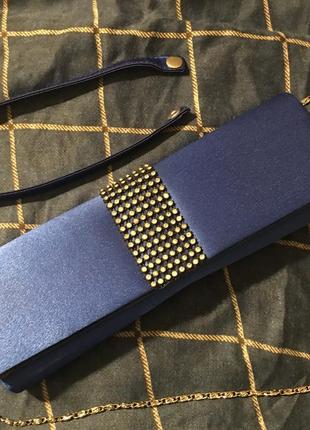 Сумка клатч синий со стразами синяя