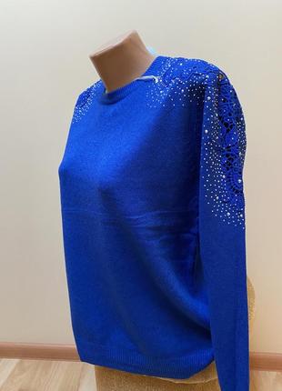 Тепла зимова синя нарядна кофтинка з ажурними рукавами💙💙💙