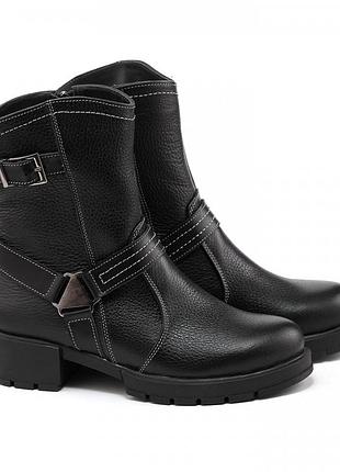 Кожаные зимние черные ботинки натуральная кожа