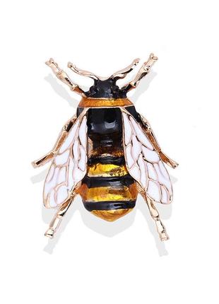 Оригинальная брошь пчела, пчелка, нарядная (черно-золотая)4 фото