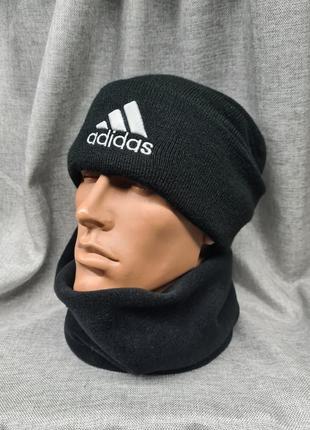 Шапка мужская тёплая на флисе,  шапка adidas, шапка чёрная мужская адидас2 фото