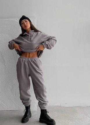 Акция♥️ костюм спортивный не кашлатится брючный розовый серый черный флисовый тёплый из флиса брюки штаны джоггеры кофта свитер худи толстовка