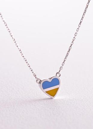 Колье "с украиной в сердце" в белом золоте 
(голубая и желтая эмаль) кол02306