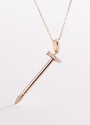 Колье "гвоздь" в желтом золоте (фианиты) кол02184