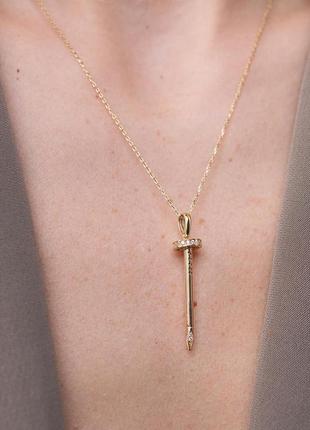 Колье "гвоздь" в желтом золоте (фианиты) кол02184