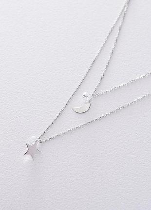 Подвійне золоте кольє "луна та зірка" з 
фіанітами кол01536