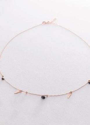 Золотое колье "перышки" с фианитами кол01505