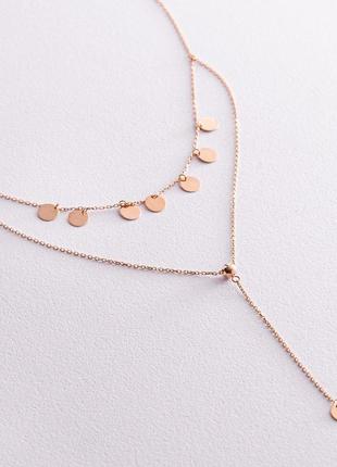 Двойное колье - галстук "монетки" в красном 
золоте кол02284