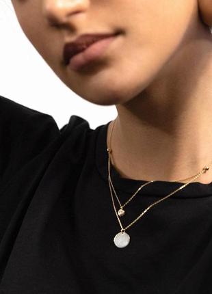 Двойное золотое колье с монеткой и фианитом 
(возможна гравировка) кол01768