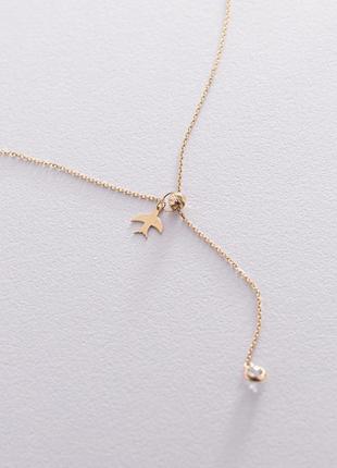 Колье "ласточка" в желтом золоте (фианит) 
кол01859