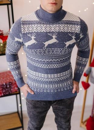 Новорічний шерстяний светр з оленями🦌4 фото