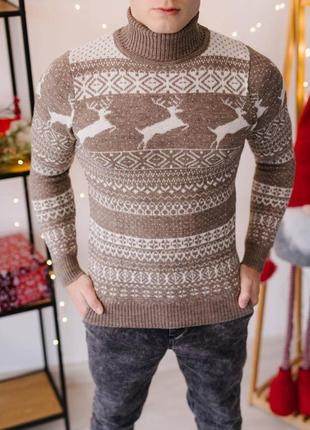 Новорічний вовняний светр з оленями🦌5 фото