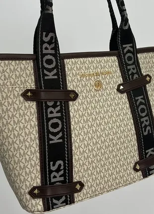 Стильна сумка🤎michael kors maeve logo tote bag cream1 фото