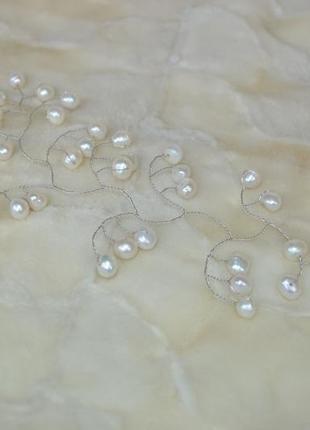 Срібна весільна гілочка з перлами "конвалії"3 фото