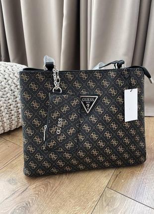 Сумка шоппер в стилі guess гес коричнева середня велика