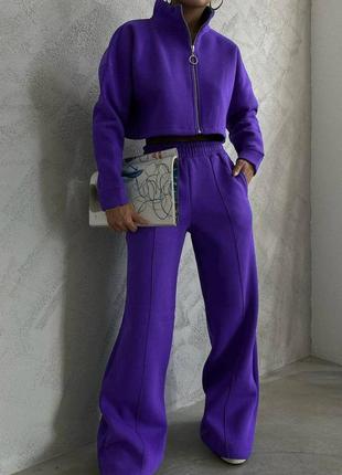 Тёплый женский костюм с прямыми брюками со стрелками1 фото