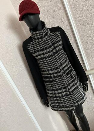 Пальто под zara из шерстяной ткани с узором гусиная лапка, тёплое женское пальто шерсть гуси4 фото