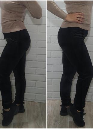 Жіночі чорні теплі велюрові лосини штани на хутрі1 фото