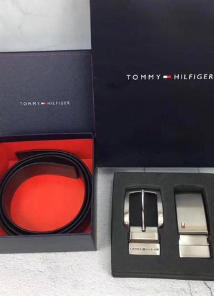 Мужской подарочный набор tommy hilfiger  ремінь і 2 пряжки