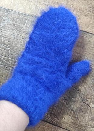 Рукавиці рукавиці жіночі хутро варежки женские сині кролика теплі зимові1 фото