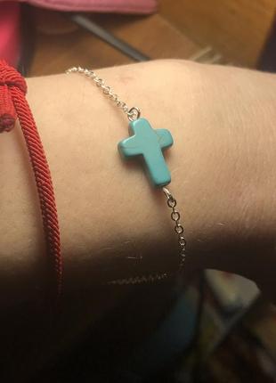Браслет браслетик хрест на руку ногу бірюза під срібло 925