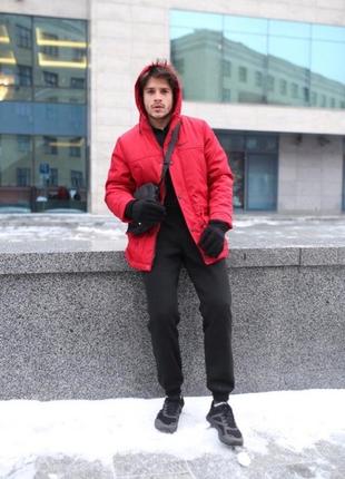 Комплект найк(nike)  парка красная + штаны теплые + барсетка и перчатки в подарок!2 фото