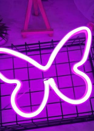 Настенный неоновый светильник ночник бабочка butterfly розовая8 фото